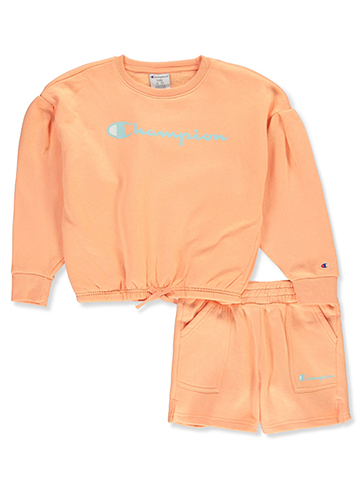 Champion Girls' 2-Piece Sweatshirt Shorts Set Outfit - CookiesKids.com
