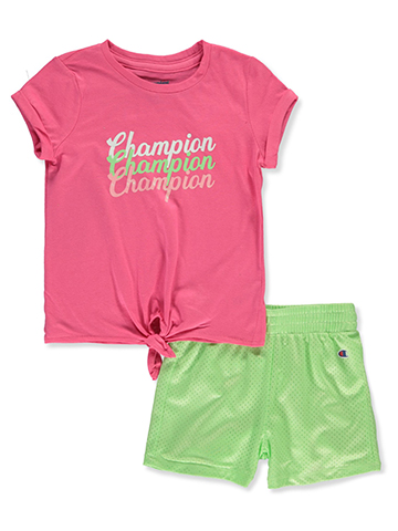 Champion Girls' 2-Piece Varsity Mesh Shorts Set Outfit - CookiesKids.com