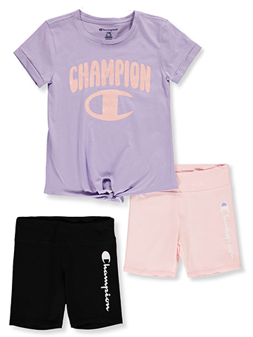 Champion Girls' 3-Piece Bike Shorts Mix Match Set Outfit - CookiesKids.com
