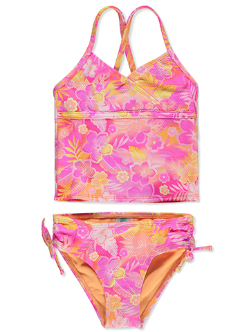 Breaking Waves Girls' 2-Piece Tropical Flower Swimsuit Set - CookiesKids.com