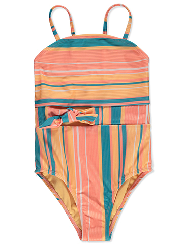 Breaking Waves Girls' 1-Piece Bandeau Stripe Swimsuit - CookiesKids.com