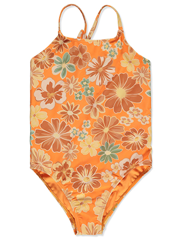 Breaking Waves Girls' 1-Piece Retro Flower Swimsuit - CookiesKids.com