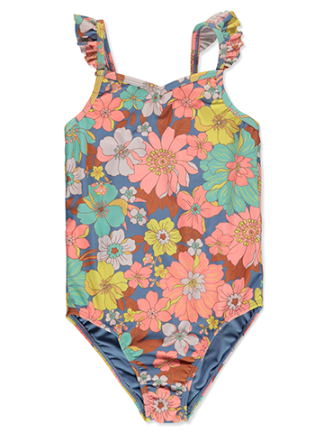 Breaking Waves Girls' 1-Piece Retro Flower Swimsuit - CookiesKids.com