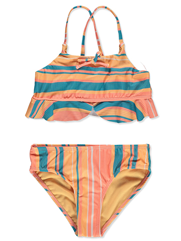 Breaking Waves Girls' 2-Piece Ruffle Strap Swimsuit Set - CookiesKids.com