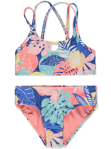 Breaking Waves Girls' 2-Piece Tropical Flower Swimsuit Set - CookiesKids.com