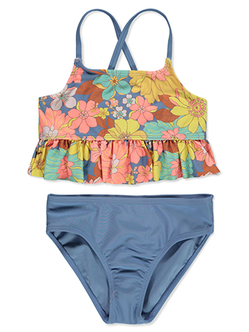 Breaking Waves Girls' 2-Piece Retro Flower Midkini Swimsuit Set - CookiesKids.com