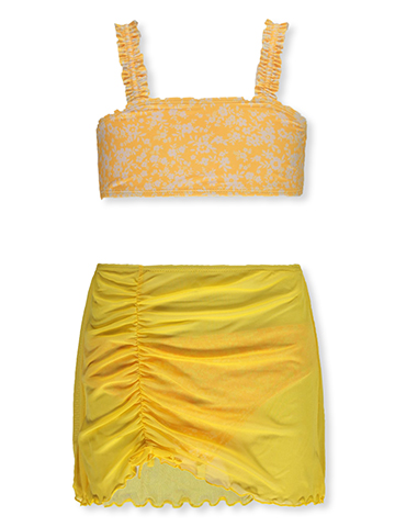 Breaking Waves Girls' 3-Piece Skirt Swimsuit Set - CookiesKids.com