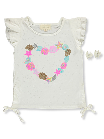 Btween Girls' 2-Piece Seashell T-Shirt & Accessory Clips Set - CookiesKids.com