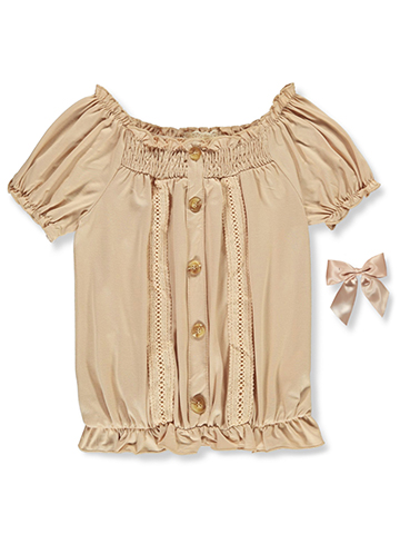 Btween Girls' 2-Piece Peasant Top With Accessory Bow Set - CookiesKids.com