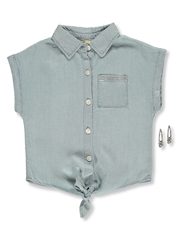 Btween Girls' 2-Piece Chambray Rhinestone Top Set - CookiesKids.com