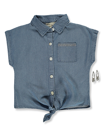 Btween Girls' 2-Piece Chambray Rhinestone Top Set - CookiesKids.com