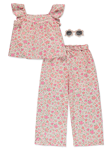 Btween Girls' 3-Piece Floral Wide Leg Pants Set Outfit - CookiesKids.com