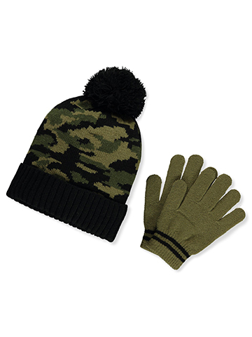 Polar Wear Boys' 2-Piece Camo Pom Hat Gloves Set - CookiesKids.com