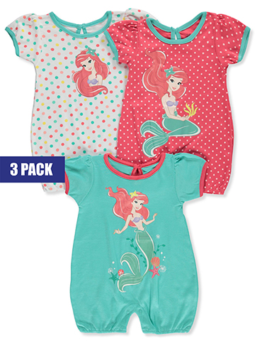 Disney The Little Mermaid Baby Girls' 3-Pack Rompers - CookiesKids.com