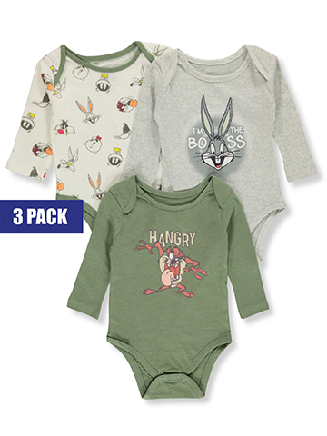Looney Tunes Baby Boys' 3-Pack Long-Sleeve Bodysuits - CookiesKids.com