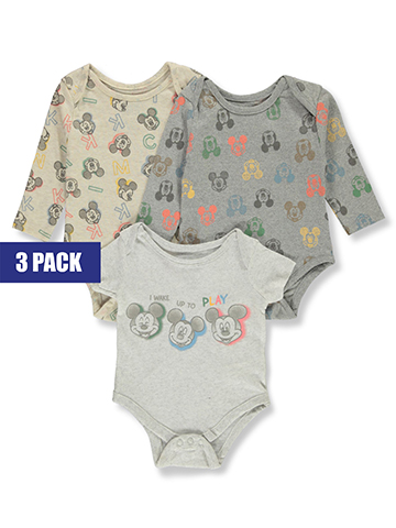 Disney Mickey Mouse Baby Boys' 3-Pack Long-Sleeve Bodysuits - CookiesKids.com