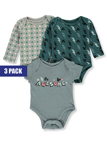 Disney Mickey Mouse Baby Boys' 3-Pack Long-Sleeve Bodysuits - CookiesKids.com