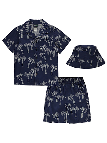 Little Rebels Boys' 3-Piece Palms Poplin Shorts Bucket Hat Set Outfit - CookiesKids.com