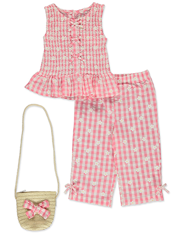 Nannette Girls' 3-Piece Gingham Pants Set Outfit - CookiesKids.com