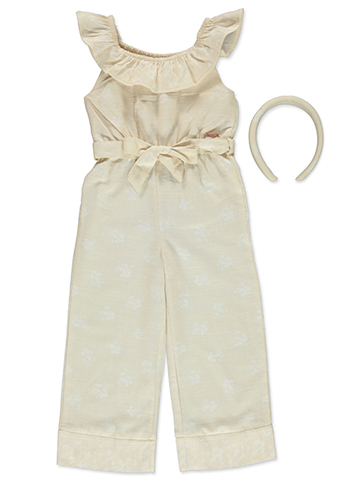 Tahari Girls' 2-Piece Linen Jumpsuit Headband Set Outfit - CookiesKids.com
