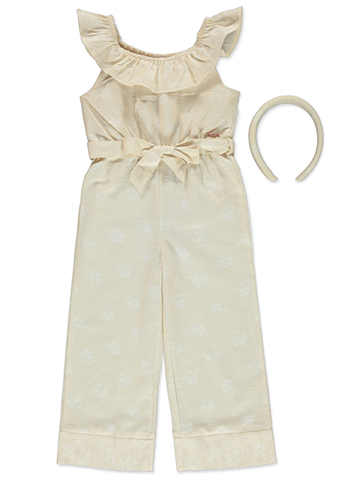 Tahari Girls' 2-Piece Linen Jumpsuit Headband Set Outfit - CookiesKids.com