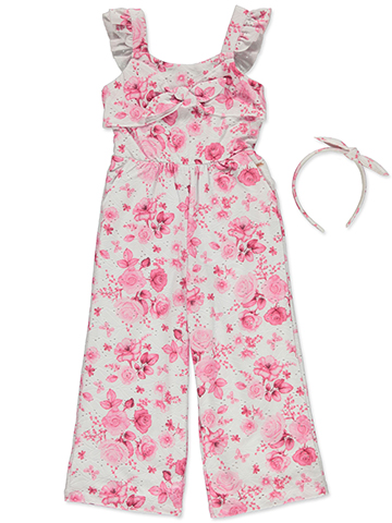 Tahari Girls' 2-Piece Floral Jumpsuit Headband Set Outfit - CookiesKids.com
