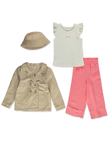 Nanette Girls' 4-Piece Flower Pants Jacket Hat Set Outfit - CookiesKids.com