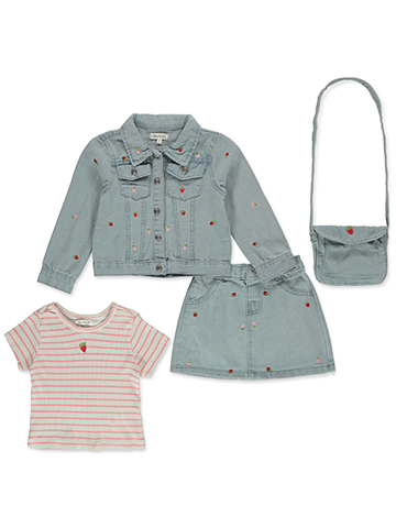 Kate Mack Girls' 4-Piece Embroidered Denim Skirt Set Outfit - CookiesKids.com