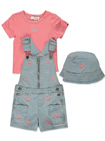 Nanette Girls' 3-Piece Denim Shortalls Set Outfit - CookiesKids.com