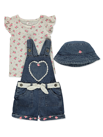 Nanette Girls' 3-Piece Denim Shortalls Set Outfit - CookiesKids.com