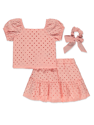 Tahari Girls' 3-Piece Eyelet Skirt Set Outfit - CookiesKids.com