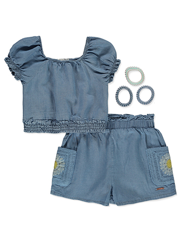 Tahari Girls' 3-Piece Chambray Shorts Set Outfit - CookiesKids.com