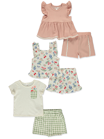 Nanette Girls' 6-Piece Mix Match Shorts Set Outfit - CookiesKids.com