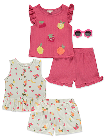 Nanette Girls' 5-Piece Shorts Sunglasses Set Outfit - CookiesKids.com