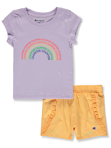 Champion Girls' 2-Piece Rainbow Shorts Set Outfit - CookiesKids.com