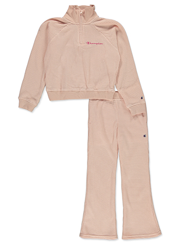 Champion Girls' Waffle Knit Quarter-Zip Flare Tracksuit Set - CookiesKids.com