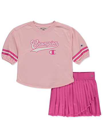 Champion Girls' Stripe Mesh Polo and Pleated Skort Set - CookiesKids.com