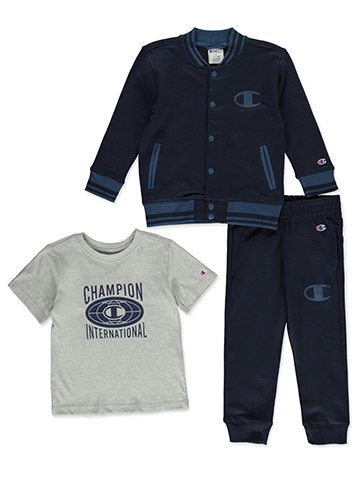 Champion Boys' Varsity Zip-Up Sweatshirt, Joggers, and T-Shirt 3-Piece Set - CookiesKids.com