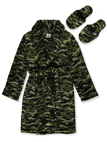 Sleep On It Boys' 2-Piece Camo Plush Robe And Slippers Set - CookiesKids.com