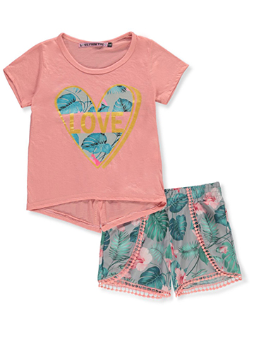Love From The Heart Girls' 2-Piece Tropical Shorts Set Outfit - CookiesKids.com