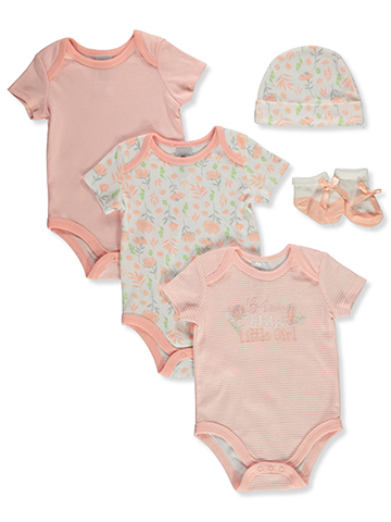 Little Beginnings Baby Girls' 5-Piece Bodysuit Cap Set - CookiesKids.com