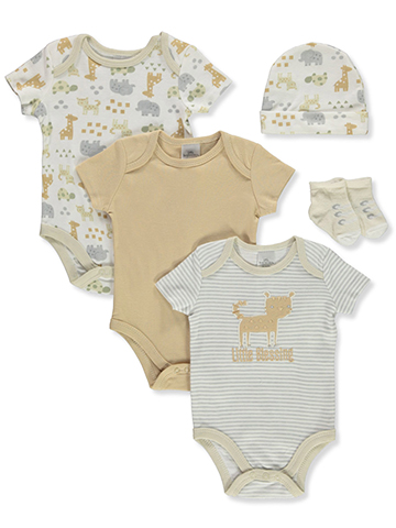 Little Beginnings Baby Boys' 5-Piece Bodysuit Cap Set - CookiesKids.com