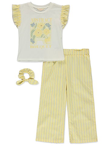 Pink Lemon Girls' 3-Piece Floral Wide Leg Pants Set Outfit - CookiesKids.com