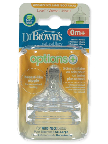 Dr. Brown's Baby 2-Pack Wide-Neck Bottle Nipples Level 2 - CookiesKids.com