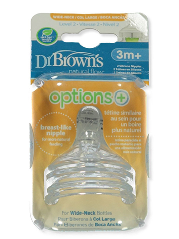 Dr. Brown's Baby 2-Pack Wide-Neck Bottle Nipples Level 1 - CookiesKids.com