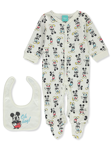 Disney Mickey Mouse Baby Boys' 2-Piece Footed Coveralls Bib Set - CookiesKids.com