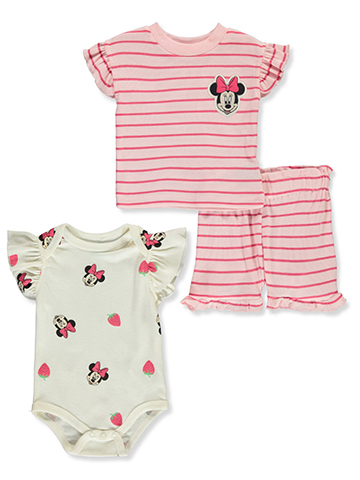 Disney Minnie Mouse Baby Girls' 3-Piece Hearts Shorts Set Outfit - CookiesKids.com