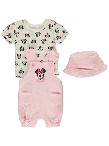 Disney Minnie Mouse Baby Girls' 3-Piece Shortalls Set Outfit - CookiesKids.com