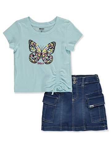 DKNY Girls' 2-Piece T-Shirt Denim Skirt Set Outfit - CookiesKids.com