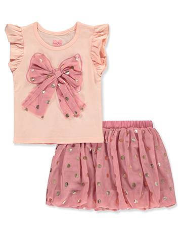 Freestyle Revolution Girls' 2-Piece Dots Skirt Set Outfit - CookiesKids.com